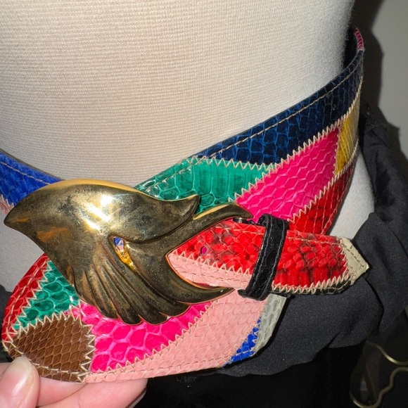 Vintage - 80’s Rainbow Snakeskin Belt with Gold Buckle - Picture 2 of 6